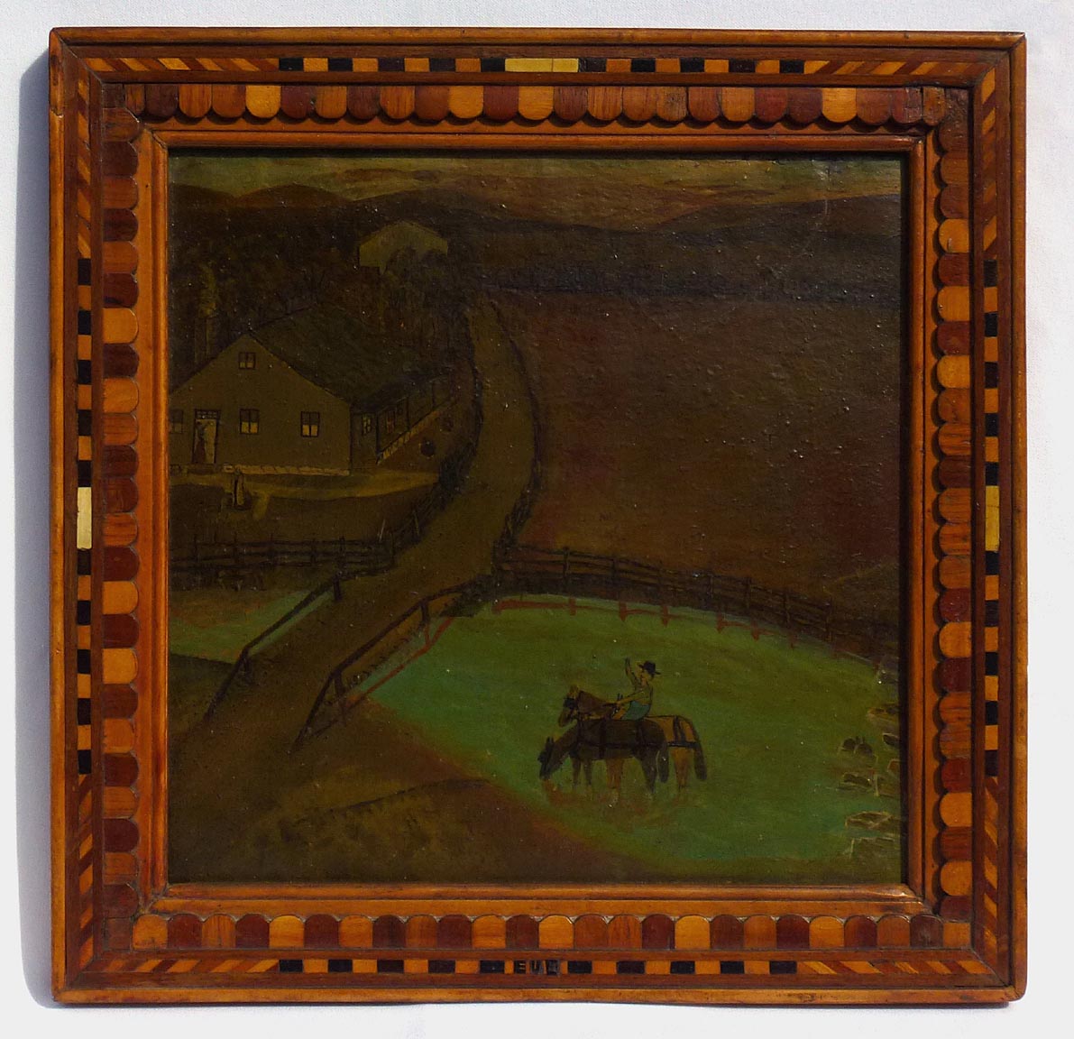 Folk art painting with inlaid frame