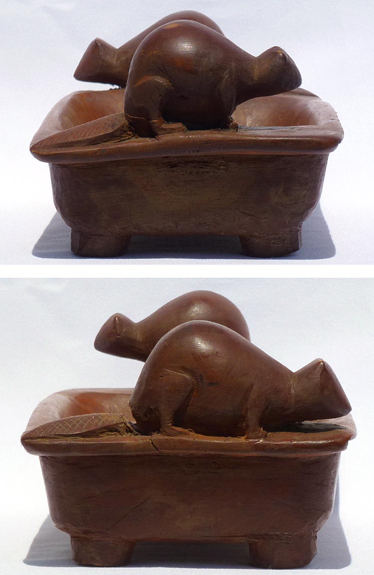 Carved dish with beavers