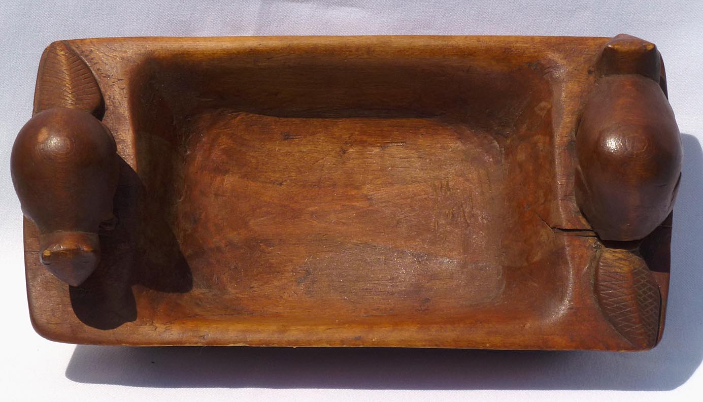Carved dish with beavers