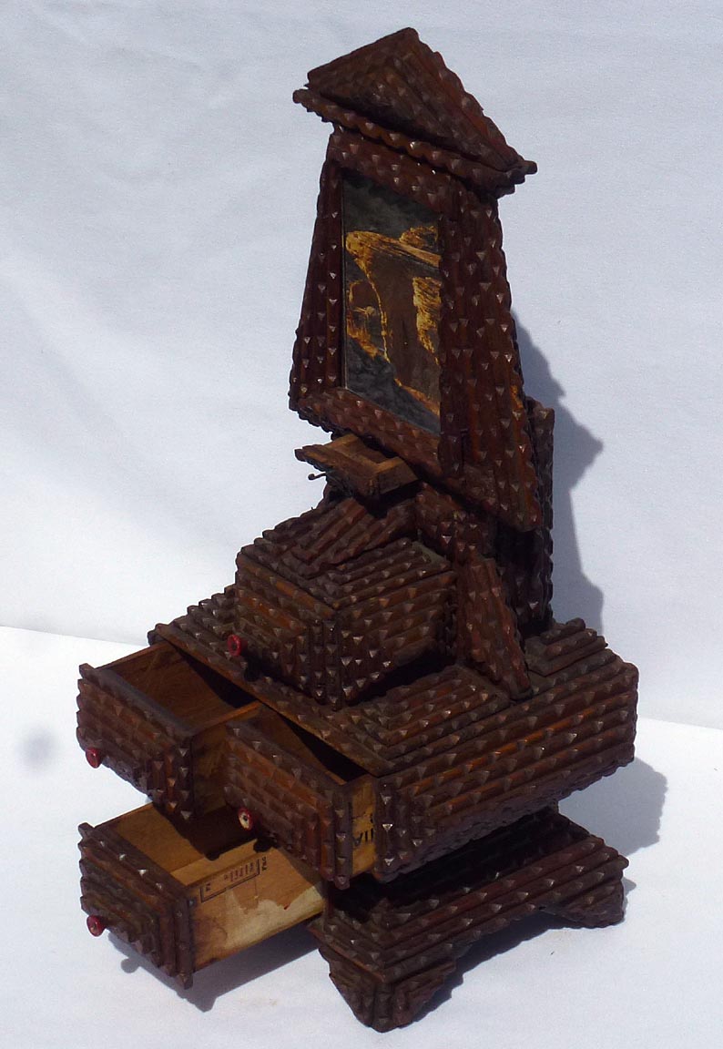 Tramp art box and pedestal