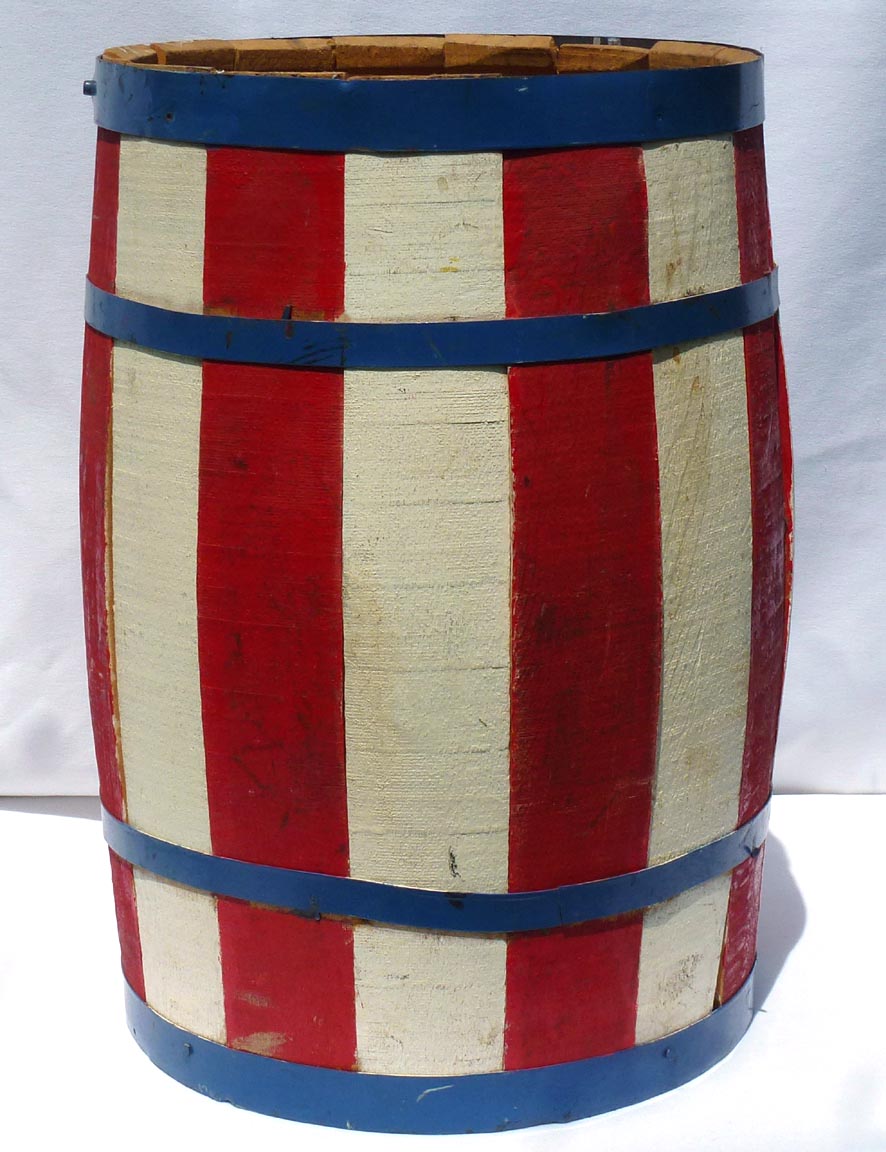 Red, white, and blue barrel
