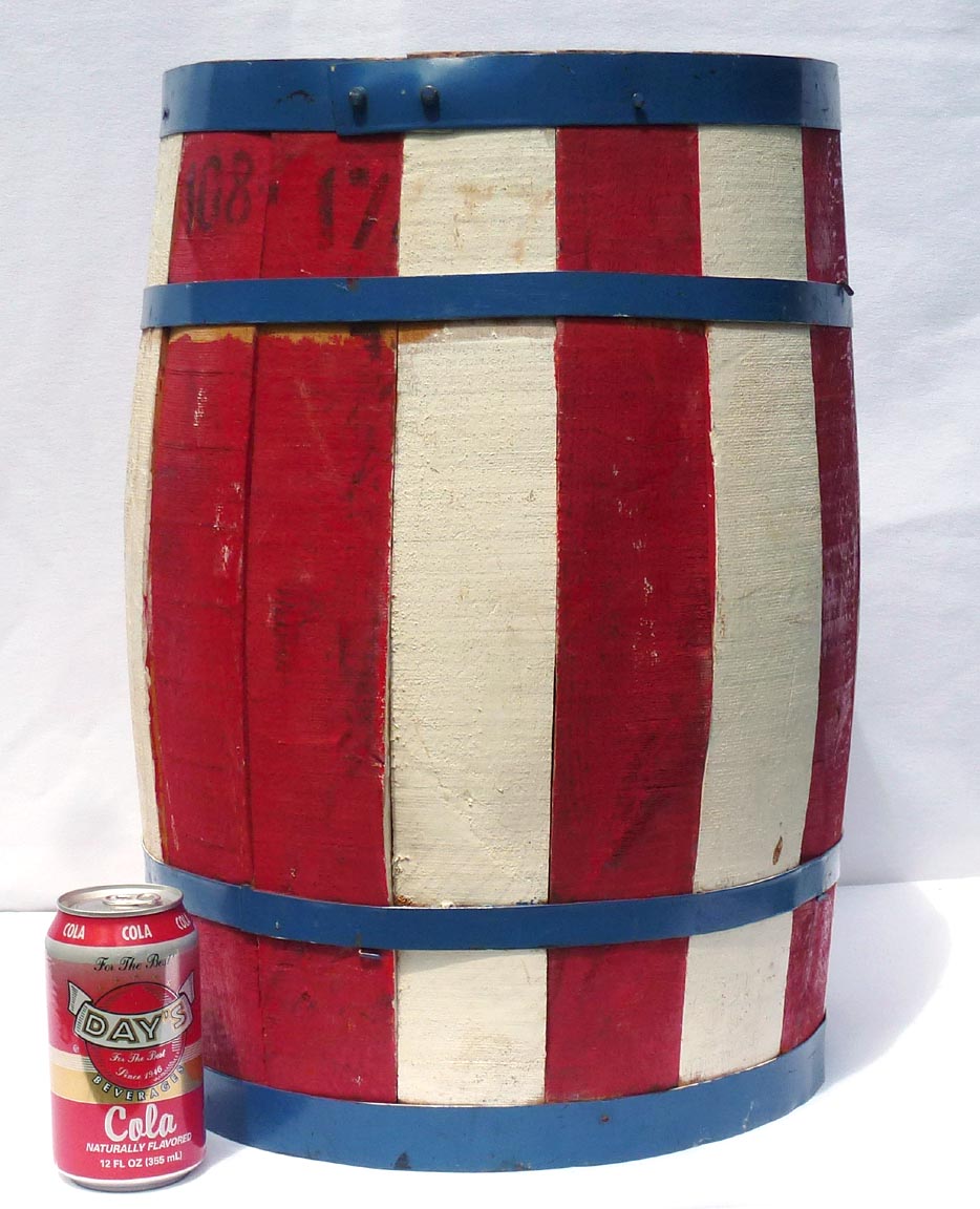 Red, white, and blue barrel