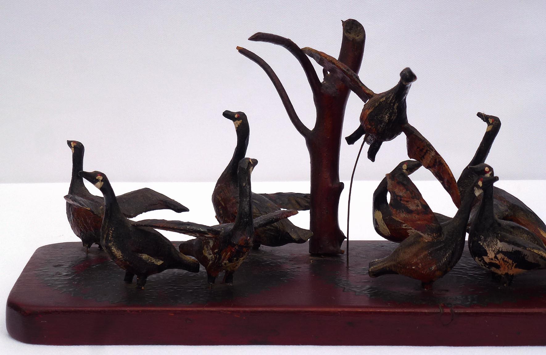 Assemblage of carved geese