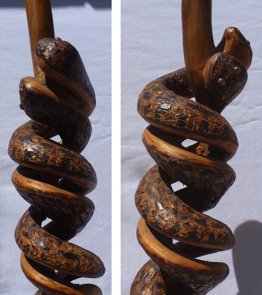 Carved double snake cane